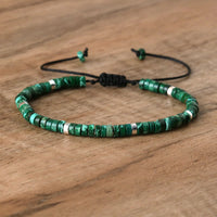 Braided Bracelet with 2.4 mm Natural Stone Rollers - Seraphina-Dark green emperor stone-State of Style
