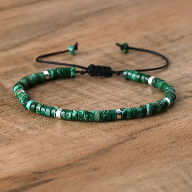 Braided Bracelet with 2.4 mm Natural Stone Rollers - Seraphina-Dark green emperor stone-State of Style