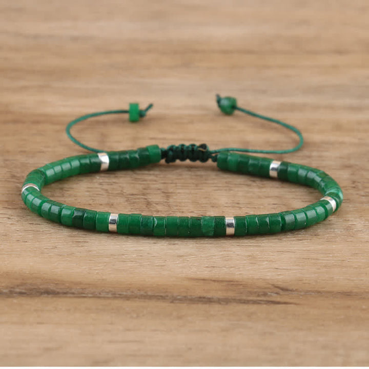 Braided Bracelet with 2.4 mm Natural Stone Rollers - Seraphina-Dark green jade-State of Style