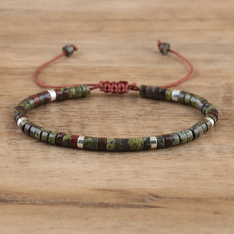 Braided Bracelet with 2.4 mm Natural Stone Rollers - Seraphina-Dragon bloodstone-State of Style