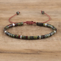 Braided Bracelet with 2.4 mm Natural Stone Rollers - Seraphina-Dragon bloodstone-State of Style
