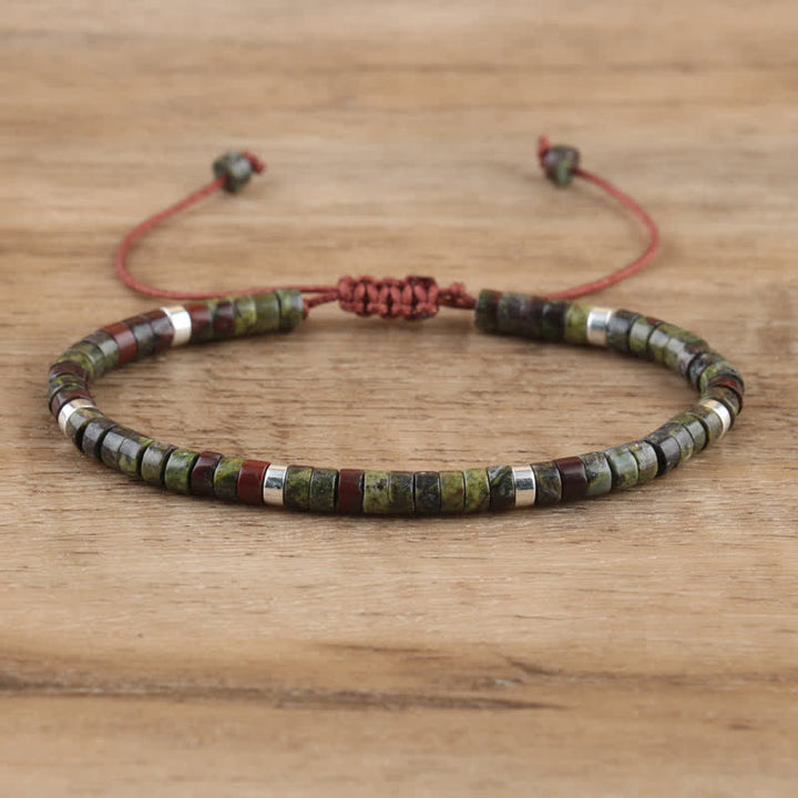 Braided Bracelet with 2.4 mm Natural Stone Rollers - Seraphina-Dragon bloodstone-State of Style