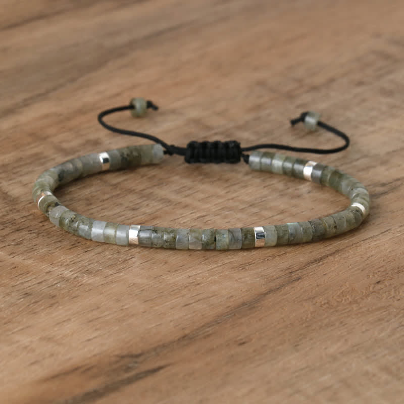 Braided Bracelet with 2.4 mm Natural Stone Rollers - Seraphina-Gray lightning stone-State of Style