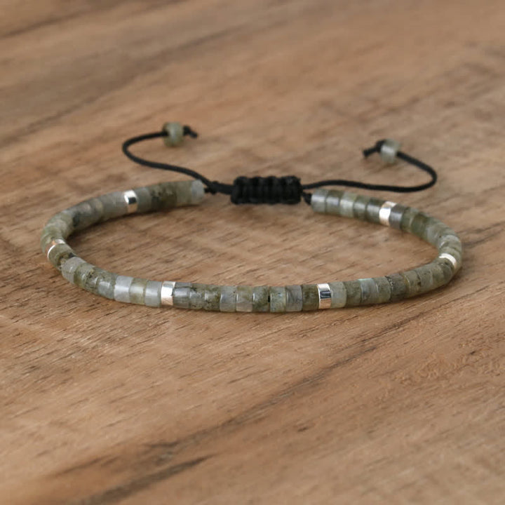 Braided Bracelet with 2.4 mm Natural Stone Rollers - Seraphina-Gray lightning stone-State of Style