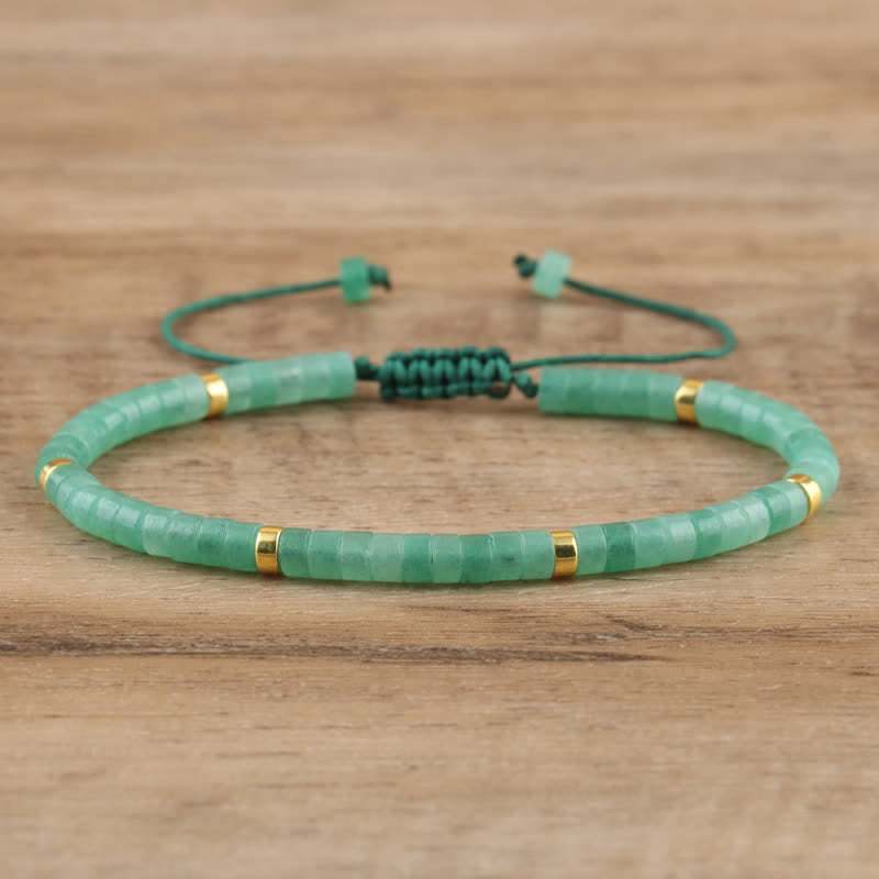 Braided Bracelet with 2.4 mm Natural Stone Rollers - Seraphina-Green aventurine-State of Style