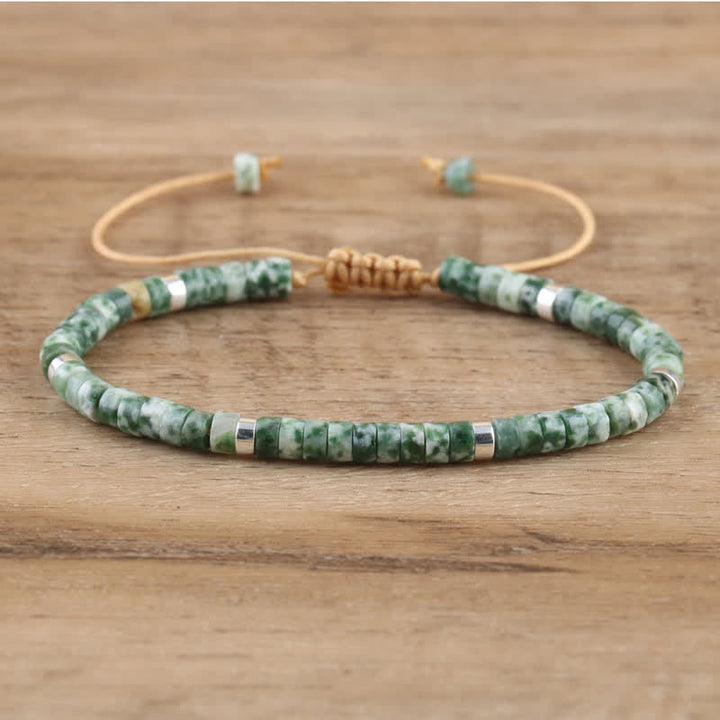 Braided Bracelet with 2.4 mm Natural Stone Rollers - Seraphina-Green pointed stone-State of Style