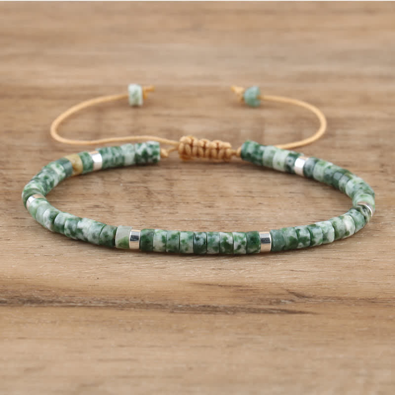 Braided Bracelet with 2.4 mm Natural Stone Rollers - Seraphina-Green pointed stone-State of Style