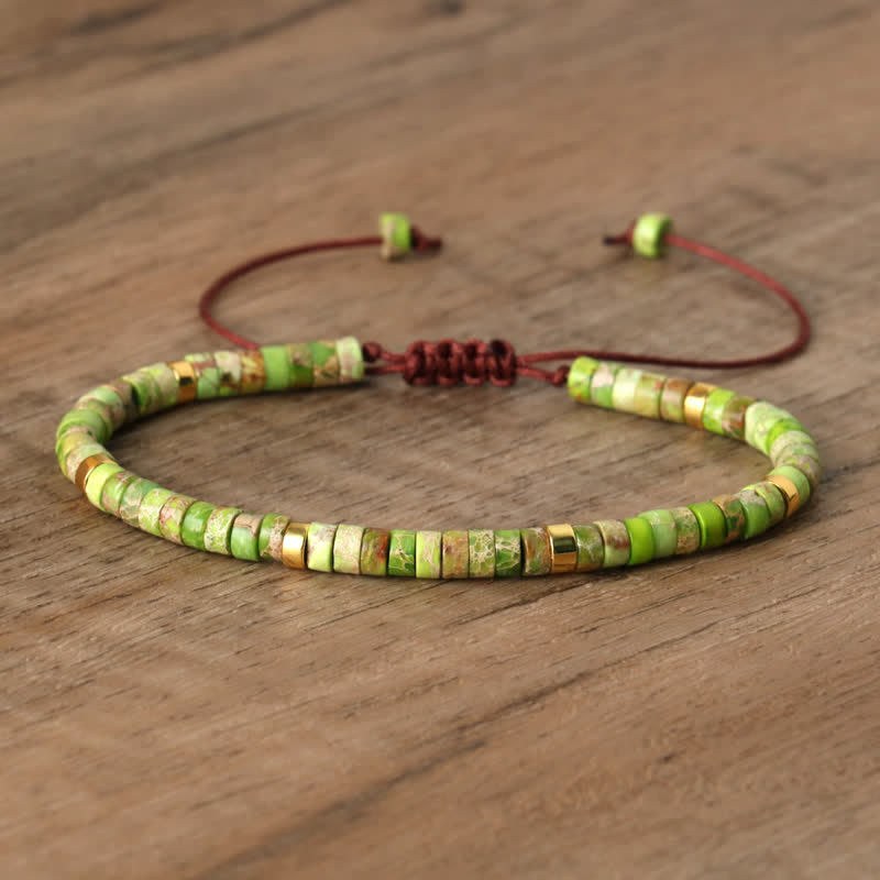 Braided Bracelet with 2.4 mm Natural Stone Rollers - Seraphina-Groene keizersteen-State of Style