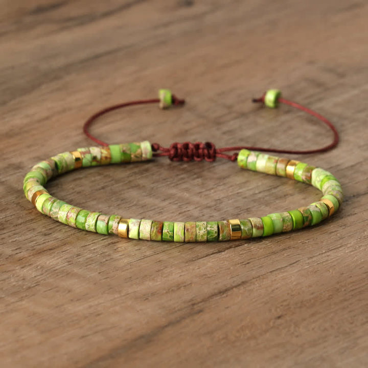 Braided Bracelet with 2.4 mm Natural Stone Rollers - Seraphina-Groene keizersteen-State of Style