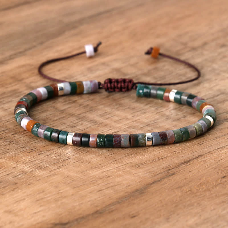 Braided Bracelet with 2.4 mm Natural Stone Rollers - Seraphina-Indian agate-State of Style