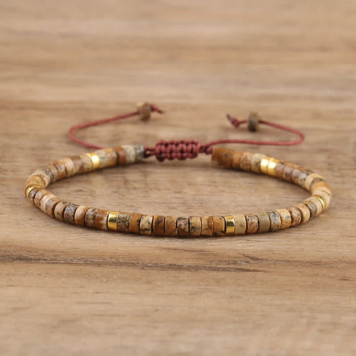 Braided Bracelet with 2.4 mm Natural Stone Rollers - Seraphina-Jasper in picture-State of Style