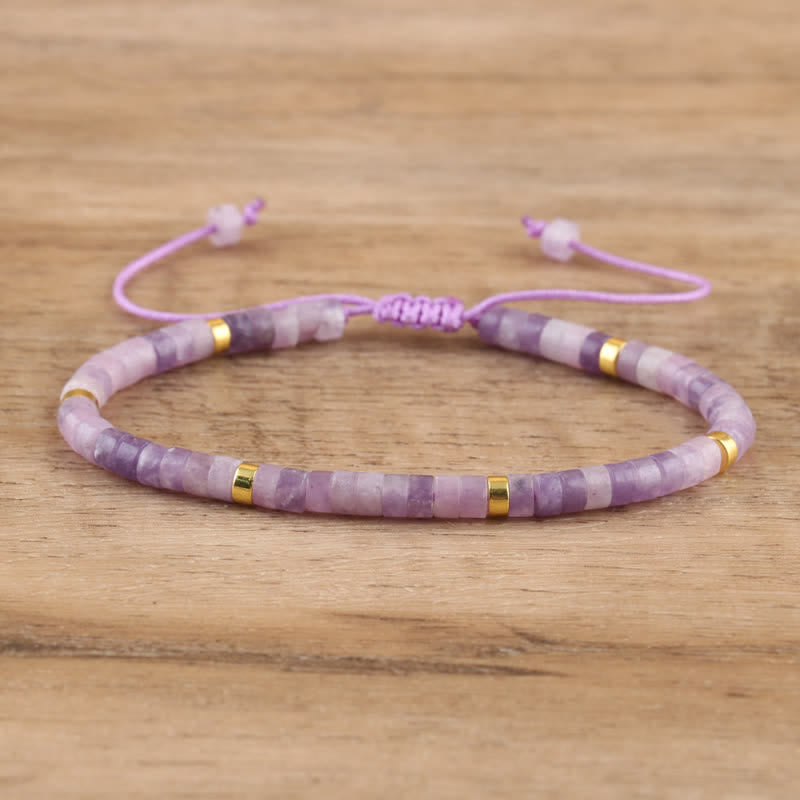 Braided Bracelet with 2.4 mm Natural Stone Rollers - Seraphina-Lepidolite & Gold-State of Style