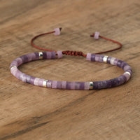Braided Bracelet with 2.4 mm Natural Stone Rollers - Seraphina-Lepidolite & Silver-State of Style