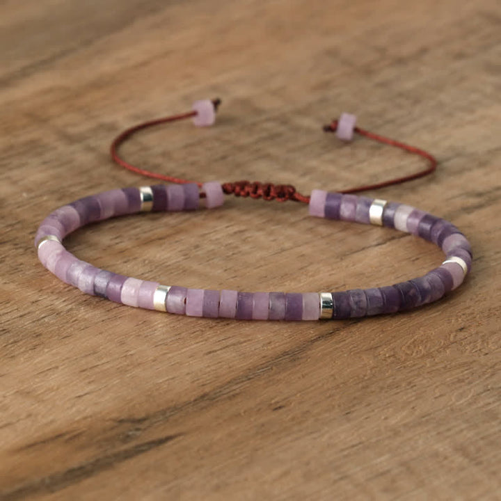 Braided Bracelet with 2.4 mm Natural Stone Rollers - Seraphina-Lepidolite & Silver-State of Style