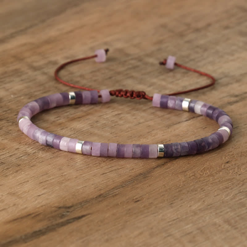 Braided Bracelet with 2.4 mm Natural Stone Rollers - Seraphina-Lepidolite & Silver-State of Style