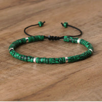 Braided Bracelet with 2.4 mm Natural Stone Rollers - Seraphina-Malachite-State of Style