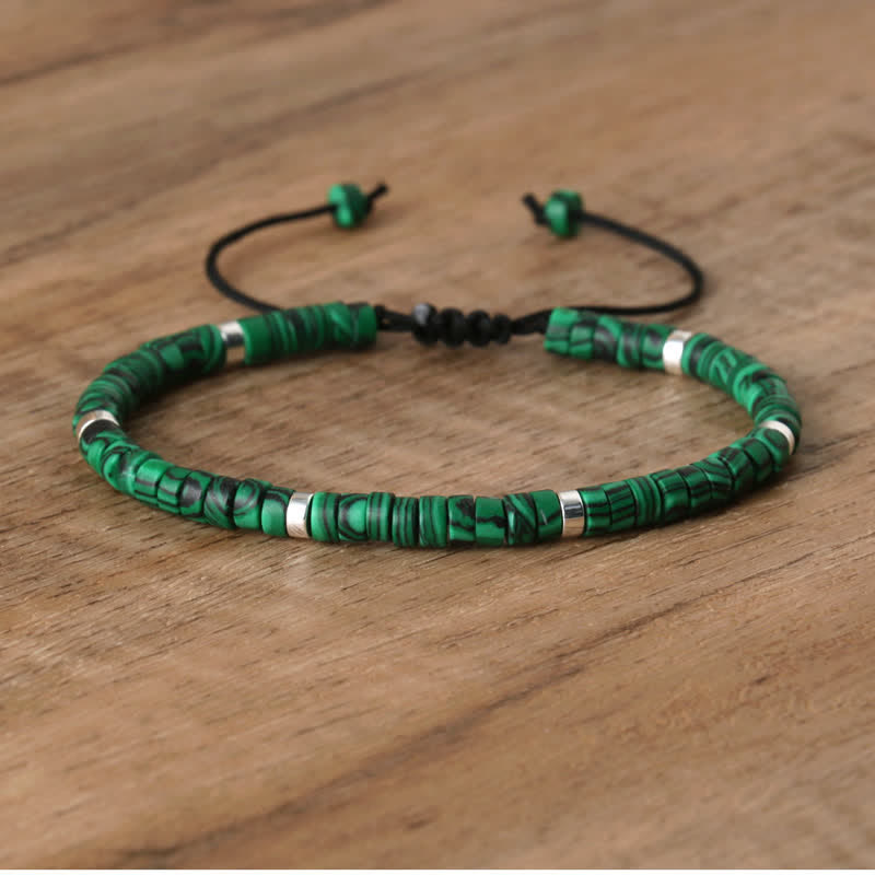 Braided Bracelet with 2.4 mm Natural Stone Rollers - Seraphina-Malachite-State of Style
