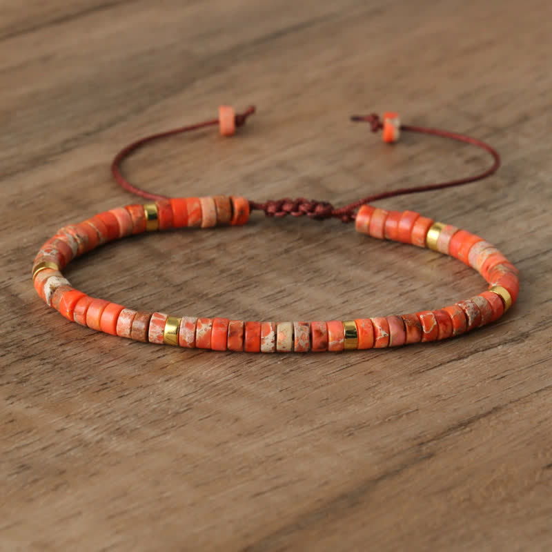 Braided Bracelet with 2.4 mm Natural Stone Rollers - Seraphina-Orange emperor stone-State of Style