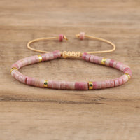 Braided Bracelet with 2.4 mm Natural Stone Rollers - Seraphina-Plum tourmaline-State of Style