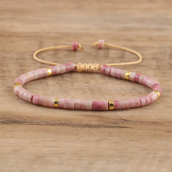 Braided Bracelet with 2.4 mm Natural Stone Rollers - Seraphina-Plum tourmaline-State of Style