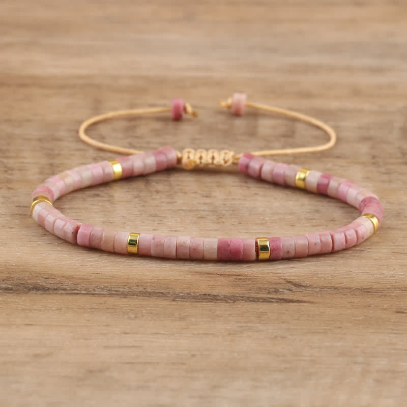 Braided Bracelet with 2.4 mm Natural Stone Rollers - Seraphina-Plum tourmaline-State of Style