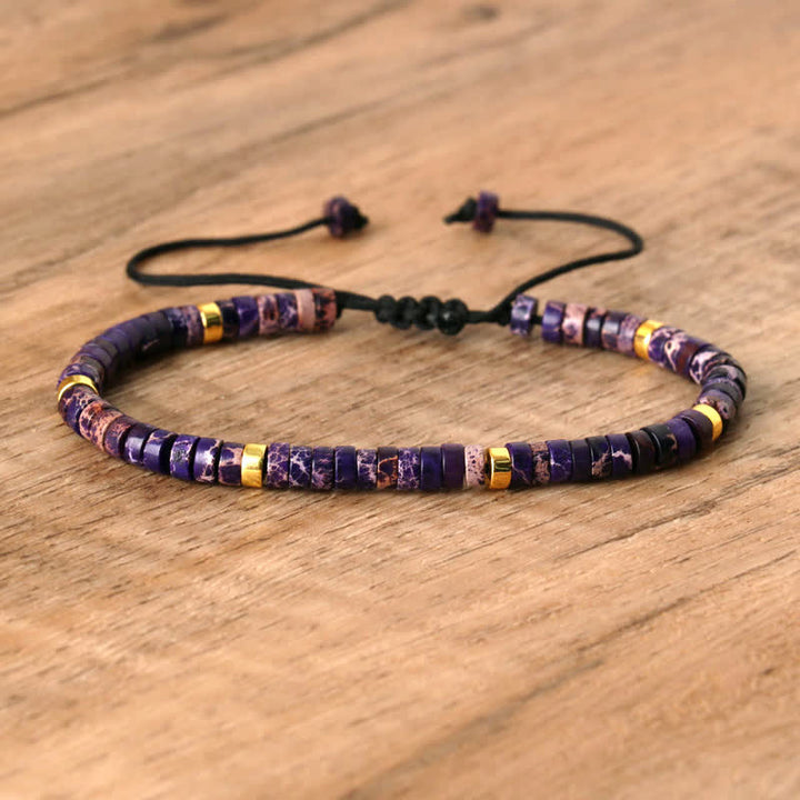 Braided Bracelet with 2.4 mm Natural Stone Rollers - Seraphina-Purple emperor stone-State of Style