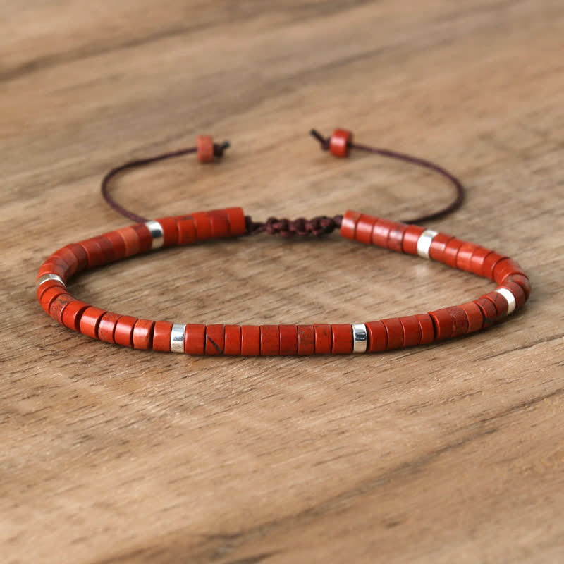 Braided Bracelet with 2.4 mm Natural Stone Rollers - Seraphina-Red jasper-State of Style