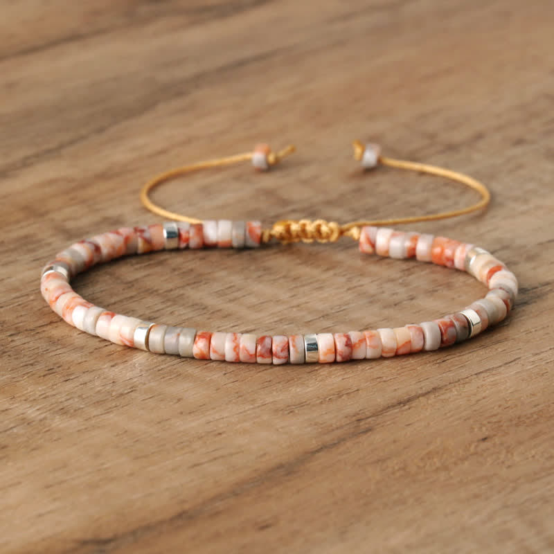 Braided Bracelet with 2.4 mm Natural Stone Rollers - Seraphina-Rhodochrosite-State of Style