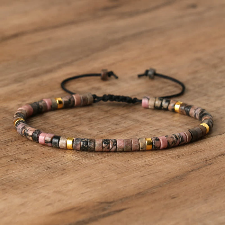 Braided Bracelet with 2.4 mm Natural Stone Rollers - Seraphina-Rhodonite-State of Style