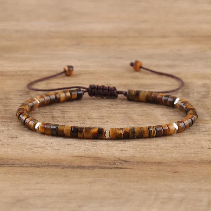 Braided Bracelet with 2.4 mm Natural Stone Rollers - Seraphina-Tiger's eye-State of Style
