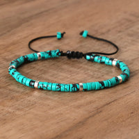 Braided Bracelet with 2.4 mm Natural Stone Rollers - Seraphina-Turquoise#1-State of Style