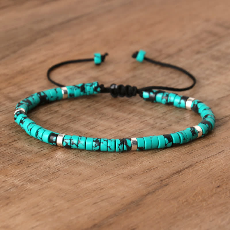 Braided Bracelet with 2.4 mm Natural Stone Rollers - Seraphina-Turquoise#1-State of Style