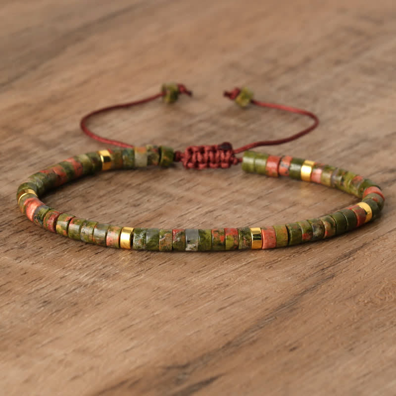 Braided Bracelet with 2.4 mm Natural Stone Rollers - Seraphina-Unakite-State of Style