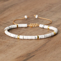 Braided Bracelet with 2.4 mm Natural Stone Rollers - Seraphina-White turquoise-State of Style