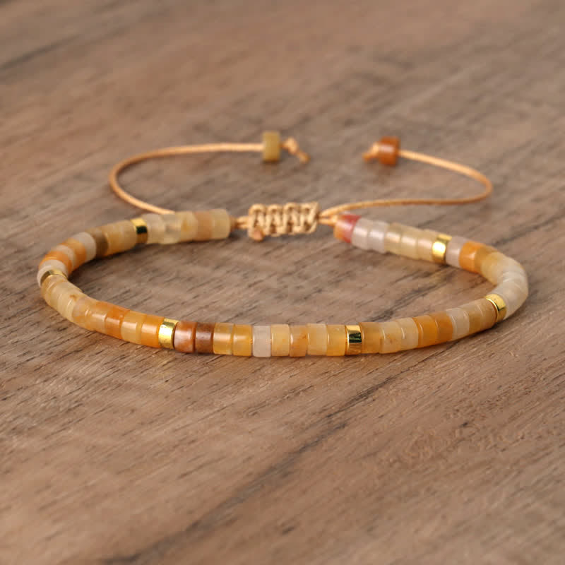 Braided Bracelet with 2.4 mm Natural Stone Rollers - Seraphina-Yellow aventurine-State of Style