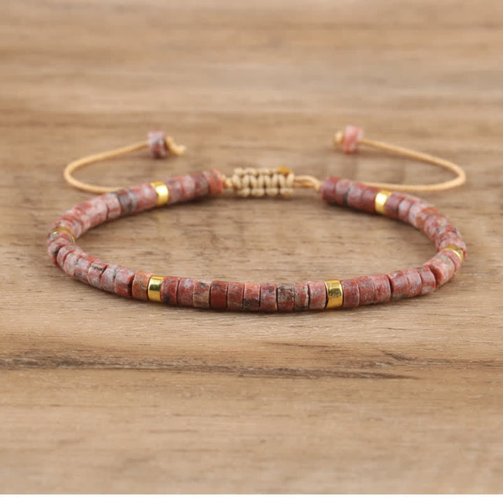 Braided Bracelet with 2.4mm Natural Stone Rollers - Seraphina-Granite-State of Style