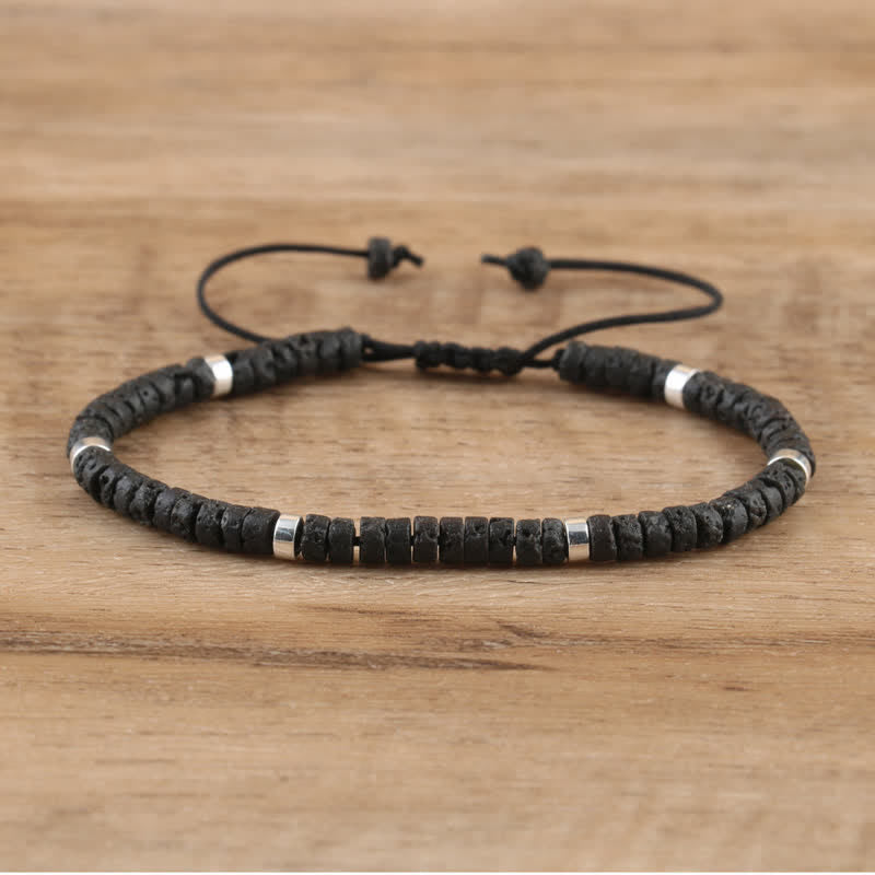 Braided Bracelet with 2.4mm Natural Stone Rollers - Seraphina-Lava Stone-State of Style