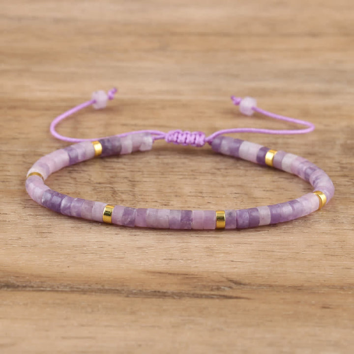Braided Bracelet with 2.4mm Natural Stone Rollers - Seraphina-Lepidolite & Gold-State of Style
