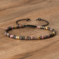 Braided Bracelet with 2.4mm Natural Stone Rollers - Seraphina-Rhodonite-State of Style