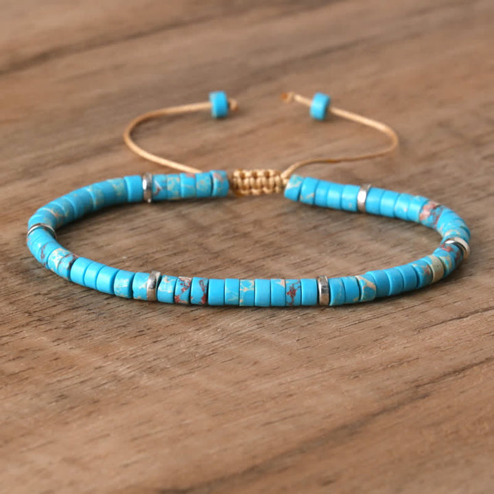 Braided Bracelet with 2.4mm Natural Stone Rollers - Seraphina-Sea Blue Kaiserstone-State of Style