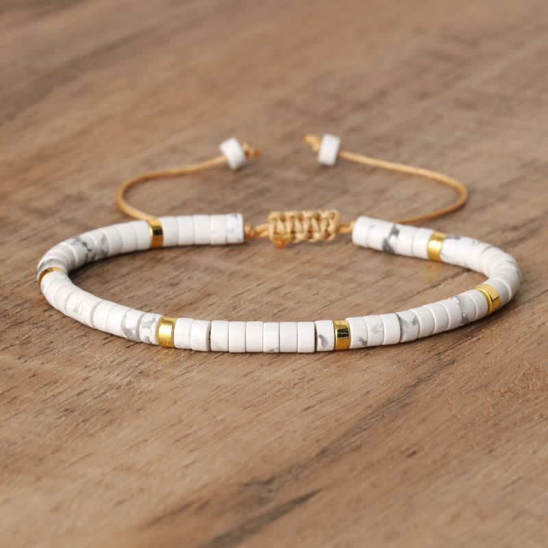 Braided Bracelet with 2.4mm Natural Stone Rollers - Seraphina-White Turquoise-State of Style