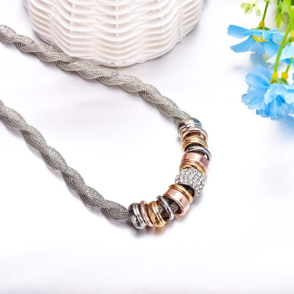 Braided Fashion Necklace - Lynora-Silver-State of Style