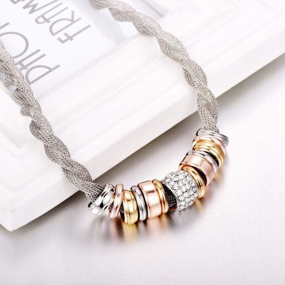 Braided Fashion Necklace - Lynora-Silver-State of Style