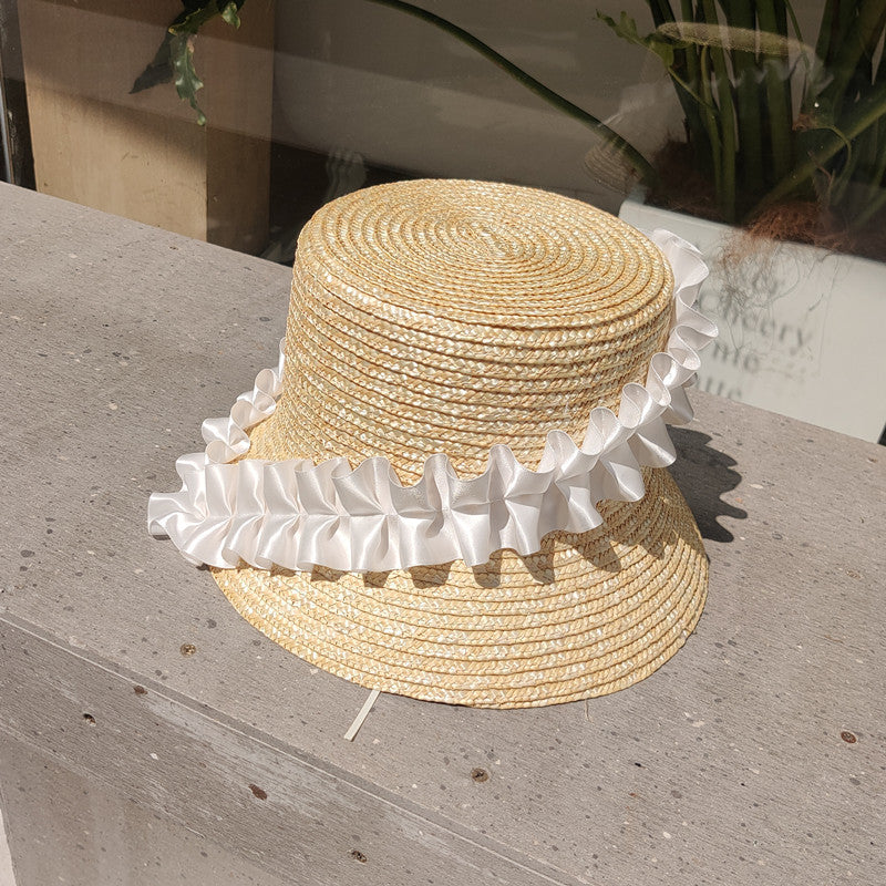 Braided summer hat with pleats and stripes – BreezyStripes-Khaki-One size fits all-State of Style