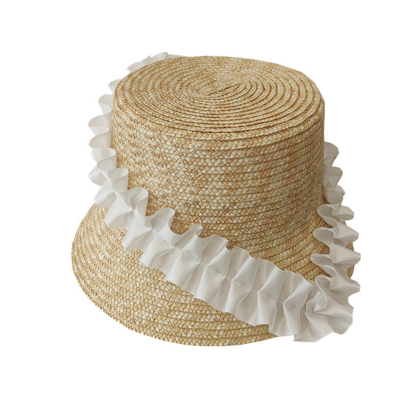 Braided summer hat with pleats and stripes – BreezyStripes-Khaki-One size fits all-State of Style
