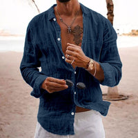 Breathable and lightweight men's summer shirt made of cotton – Francesco-Blue-S-State of Style