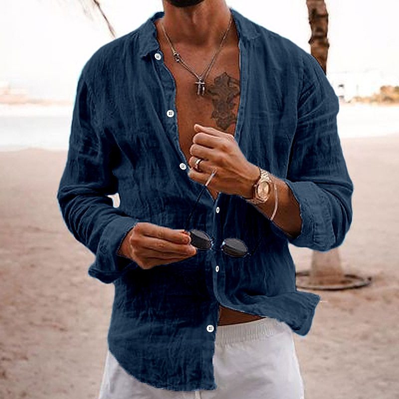 Breathable and lightweight men's summer shirt made of cotton – Francesco-Blue-S-State of Style