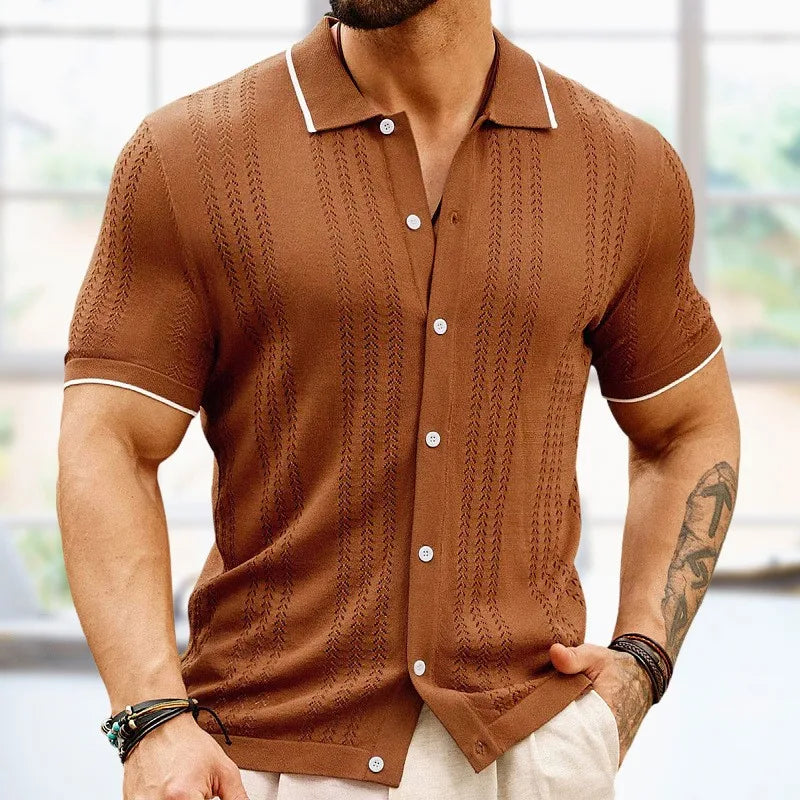 Breathable & Classic Knit Polo Shirt Made of Cotton for Men - Leano-Brown-S-State of Style