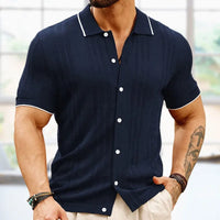 Breathable & Classic Knit Polo Shirt Made of Cotton for Men - Leano-Navy blue-S-State of Style
