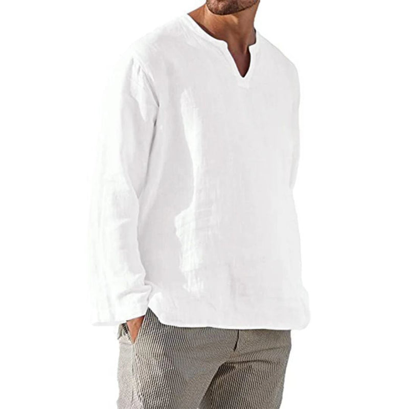 Breathable Cotton-Linen Shirt Alec – Oversized V-Neck Style-Black-M-State of Style